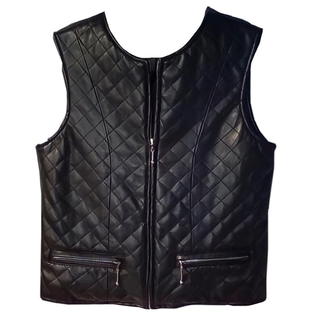 Black Quilted Faux Leather Vest